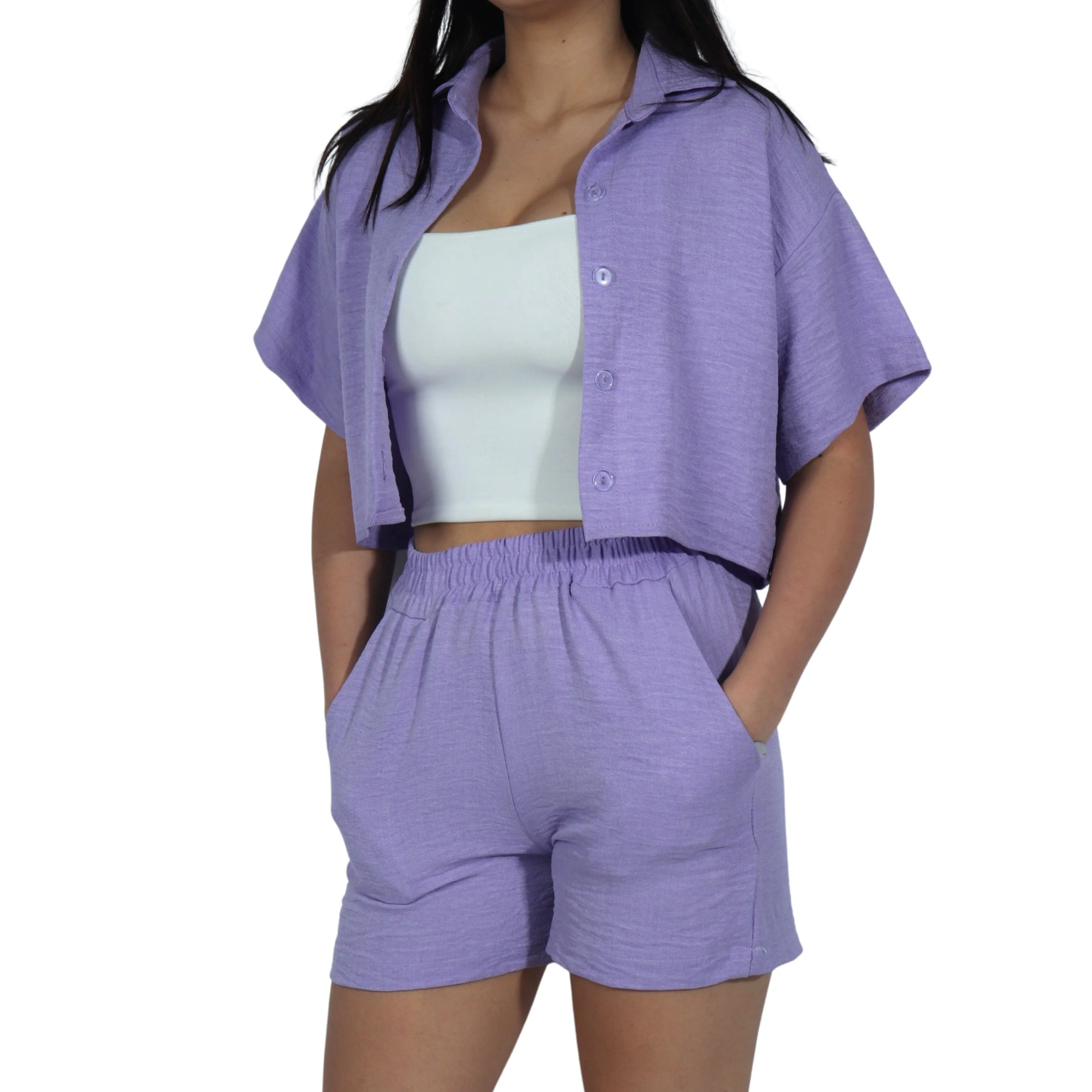 Cropped Open Top And Shorts Set
