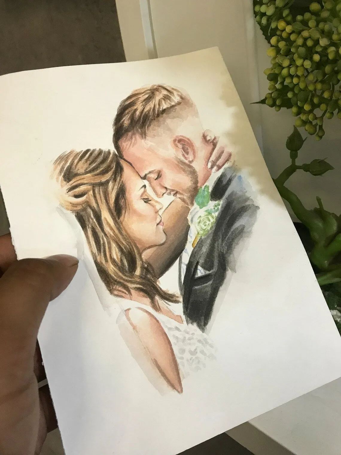 Custom portrait of couple, Wedding day gift for bride and groom