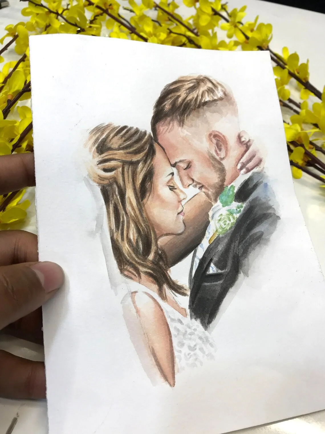 Custom portrait of couple, Wedding day gift for bride and groom
