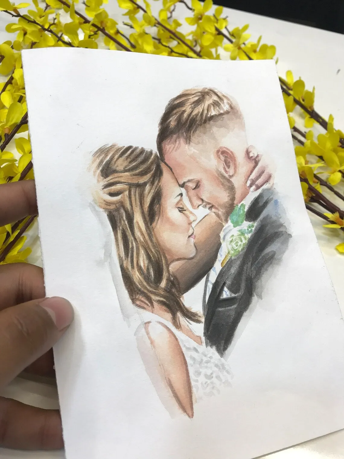 Custom portrait of couple, Wedding day gift for bride and groom