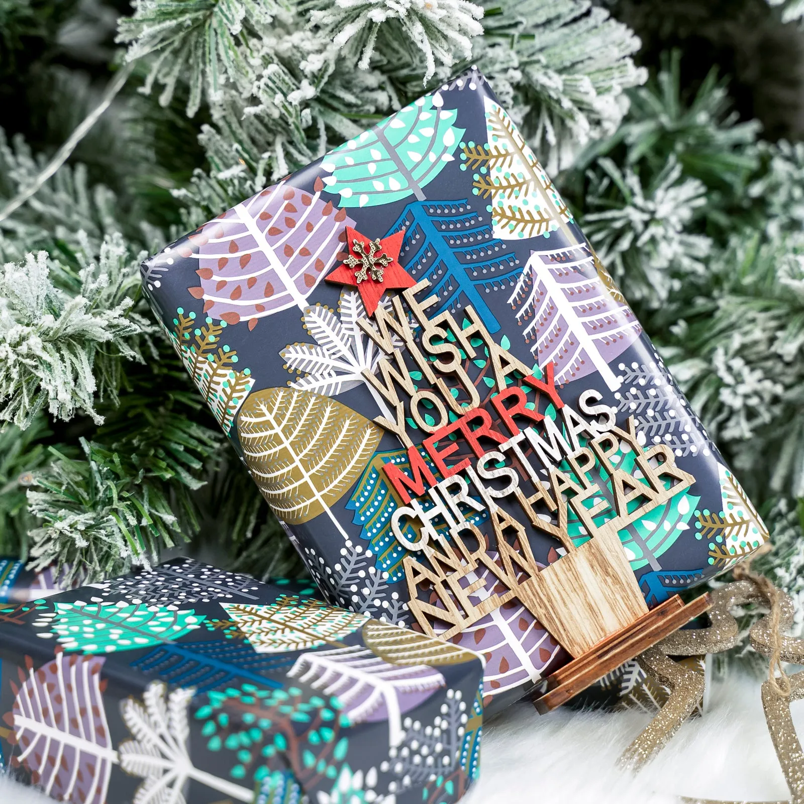 Dark Green Winter Forest Christmas Wrapping Paper Roll