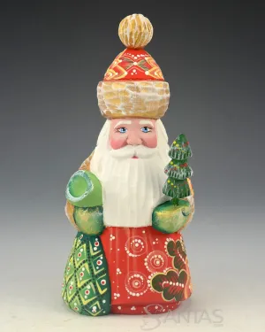 Decorative Red Russian Santa with Mini Tree and Toy Bag 6 inch