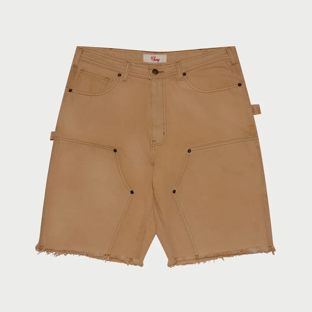Denim Double Knee Shorts (Camel)