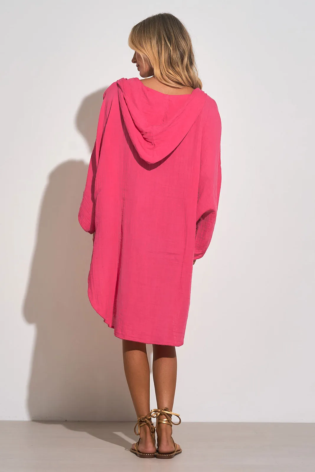 Elan Cotton V-Neck Hoodie Coverup - Hot Pink - FINAL SALE