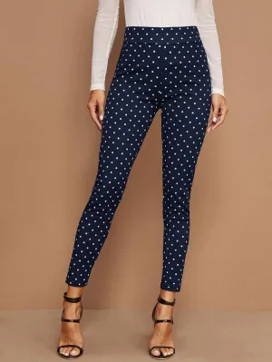 Elastic Waist Dot Print Leggings