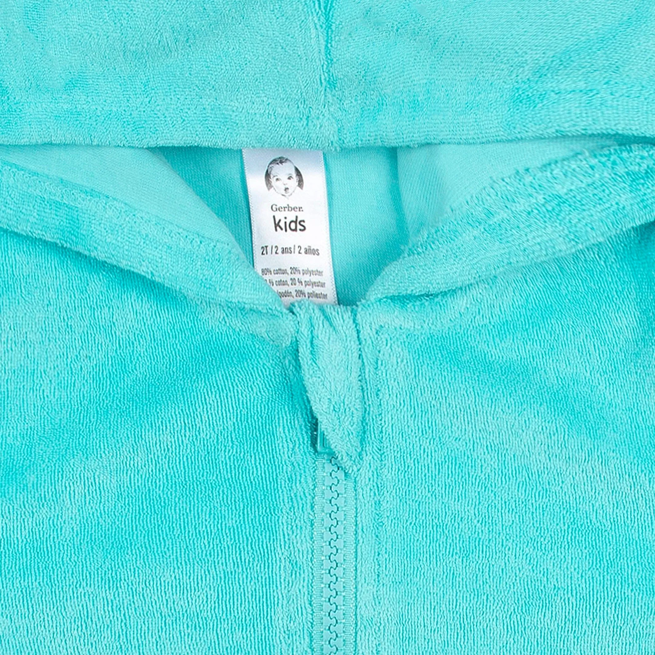 Embroidered Baby & Toddler Girls Aqua Hooded Zip Front Terry Swim Coverup
