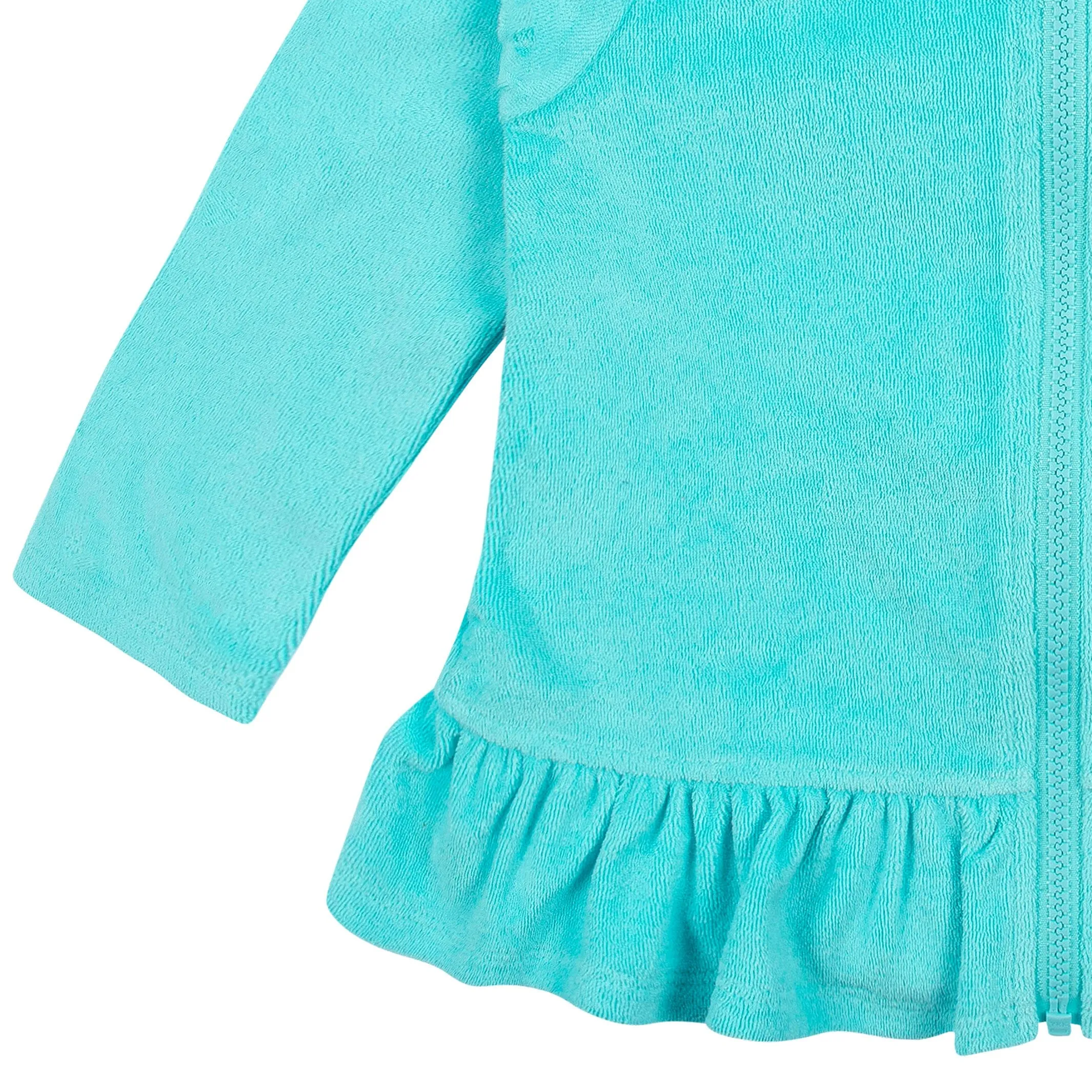 Embroidered Baby & Toddler Girls Aqua Hooded Zip Front Terry Swim Coverup