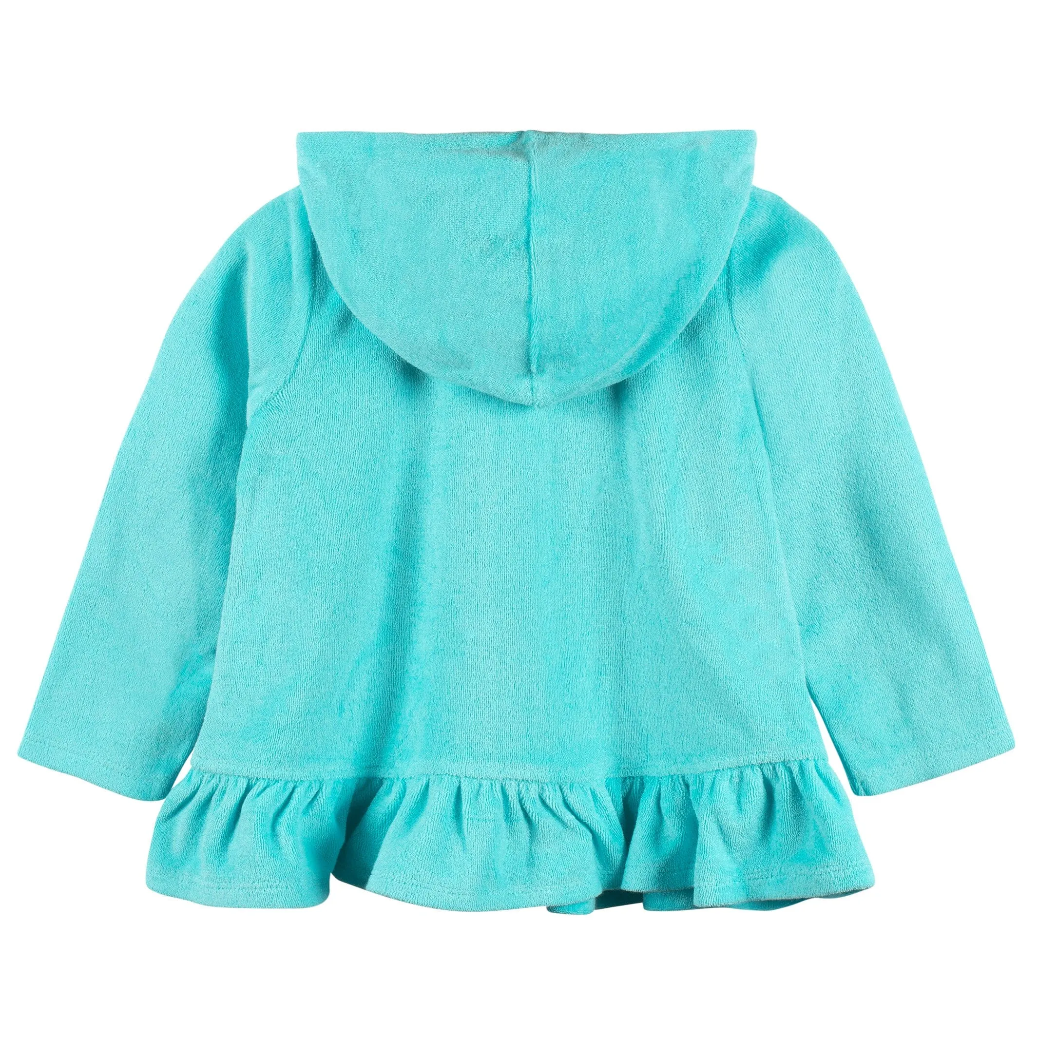 Embroidered Baby & Toddler Girls Aqua Hooded Zip Front Terry Swim Coverup