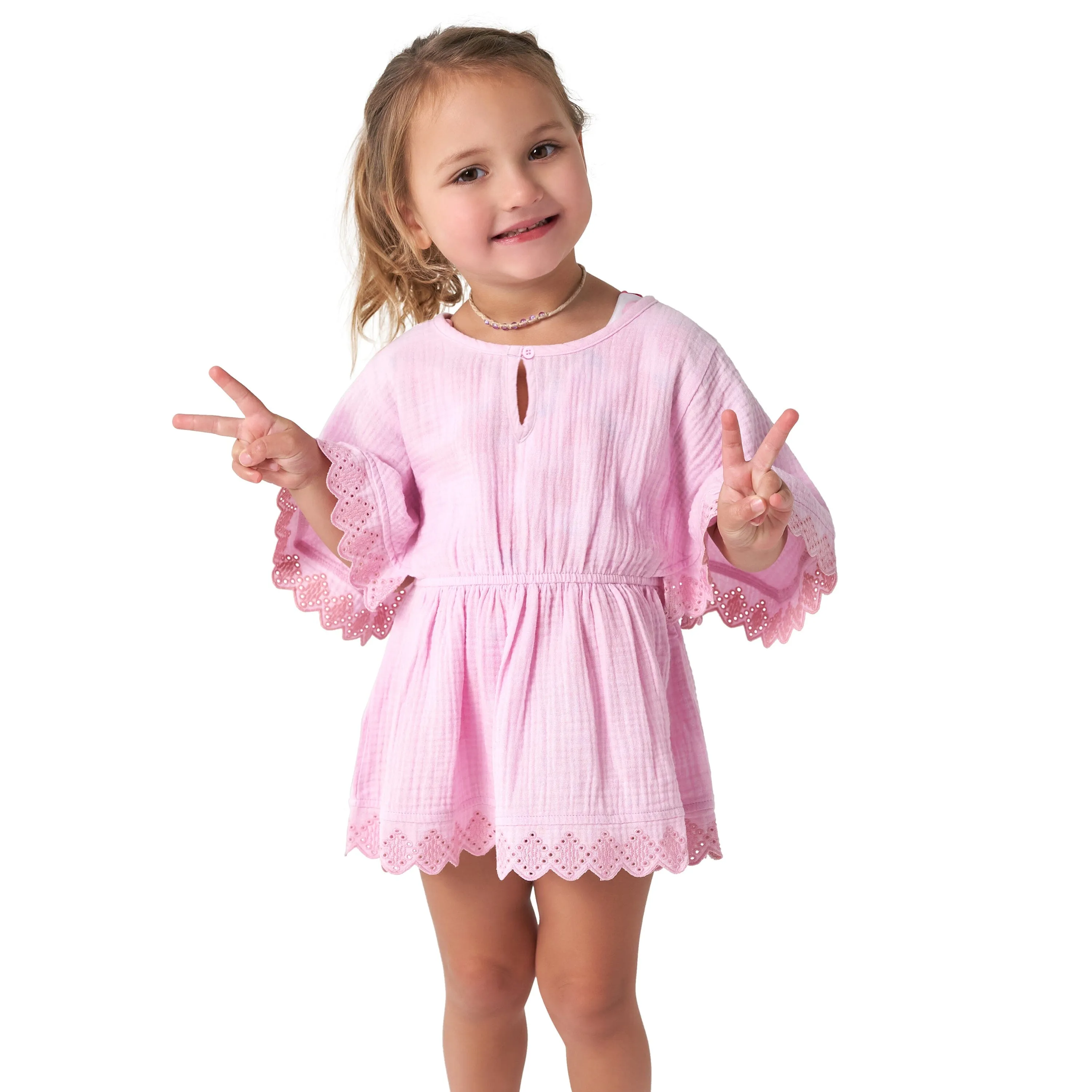 Embroidered Baby & Toddler Girls Light Pink Gauze Kaftan Swim Coverup