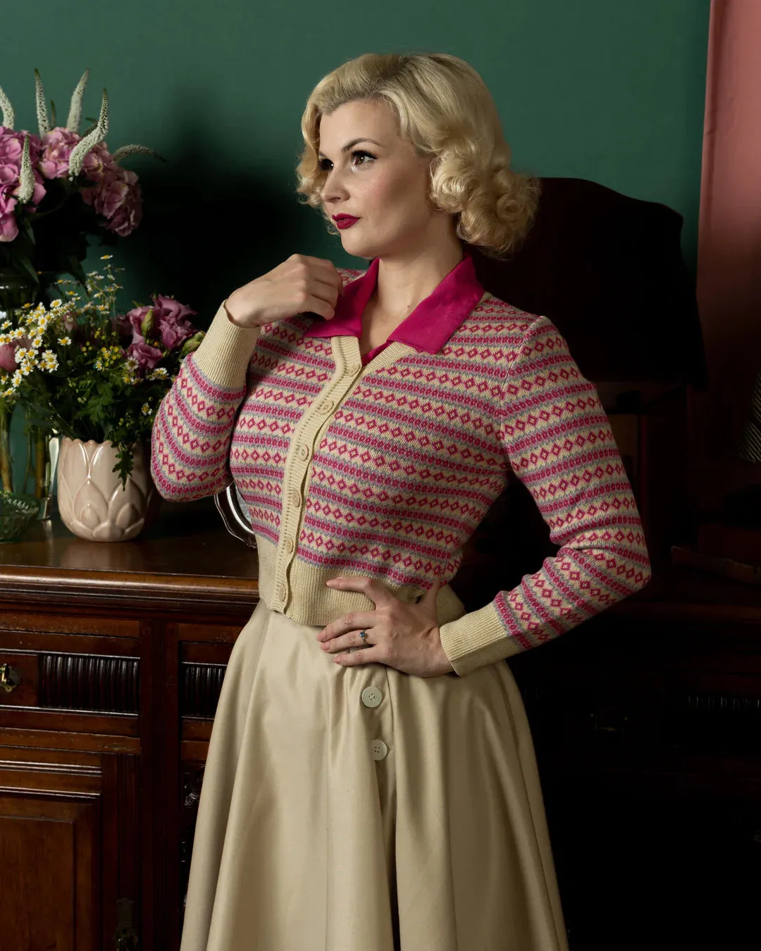Fair Isle Cardigan i pink