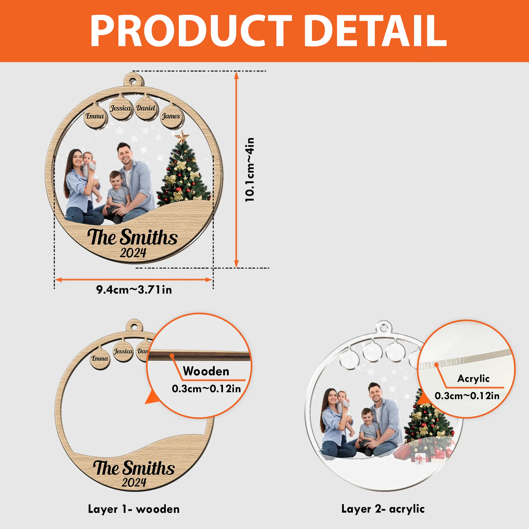 Family Christmas Ornament - Personalized Family Photo Ornament ORN0810