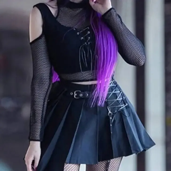 Fishnet Cut Out Halter Bandage Crop Tops Open Shoulder