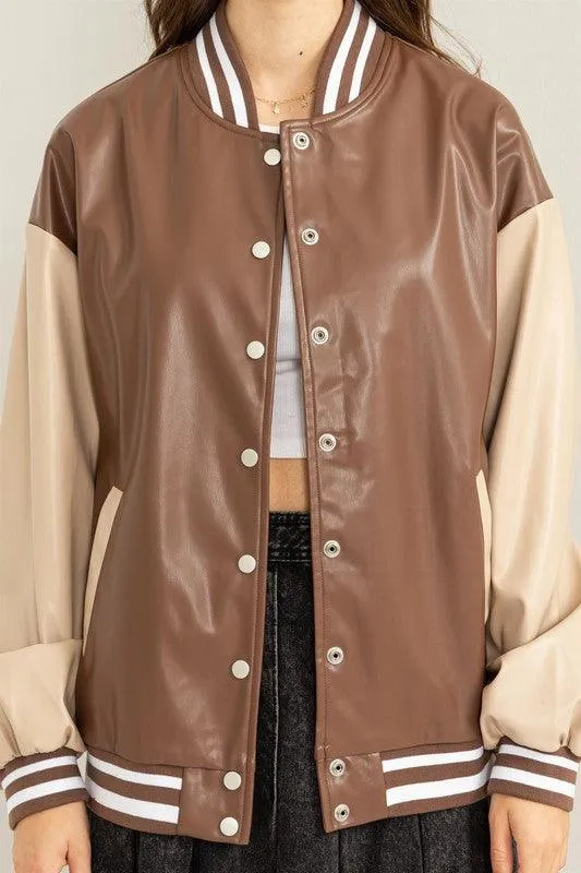 Game On Pu Colorblock Baseball Jacket