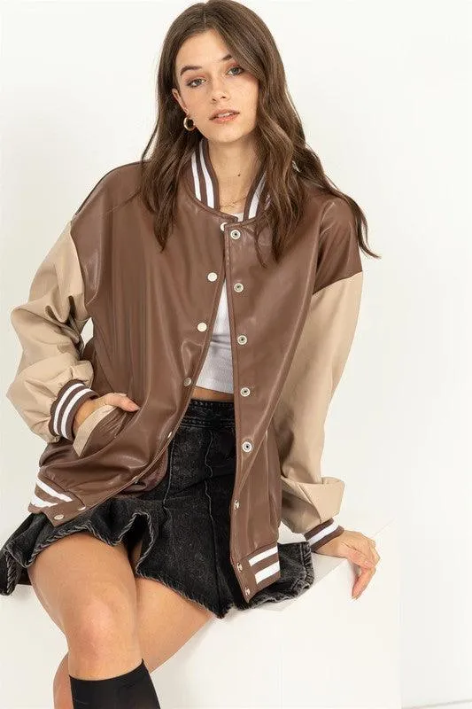 Game On Pu Colorblock Baseball Jacket