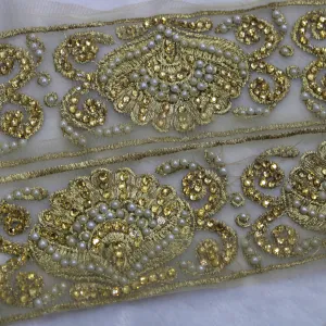 Golden & White  Embellished Stone Trim