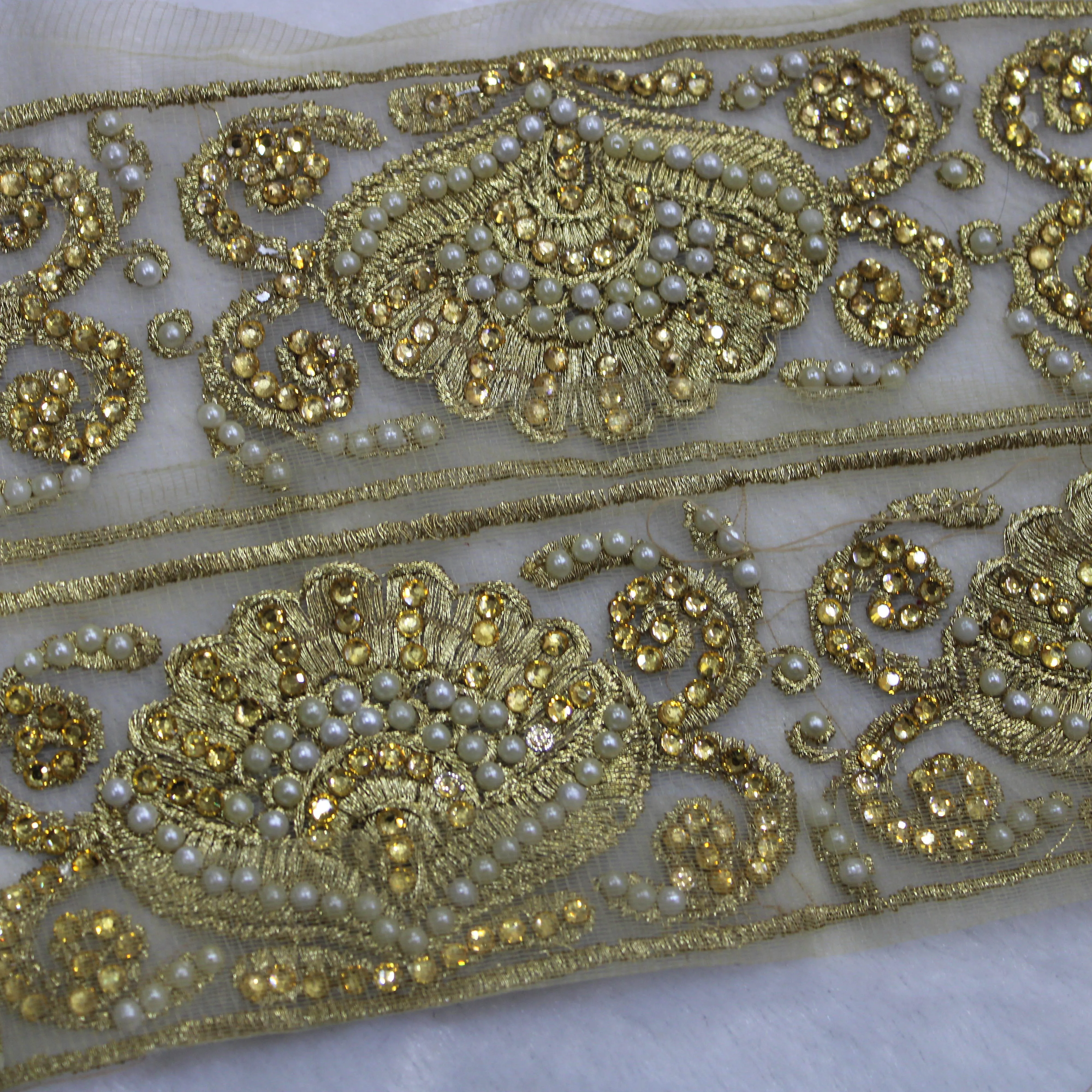 Golden & White  Embellished Stone Trim
