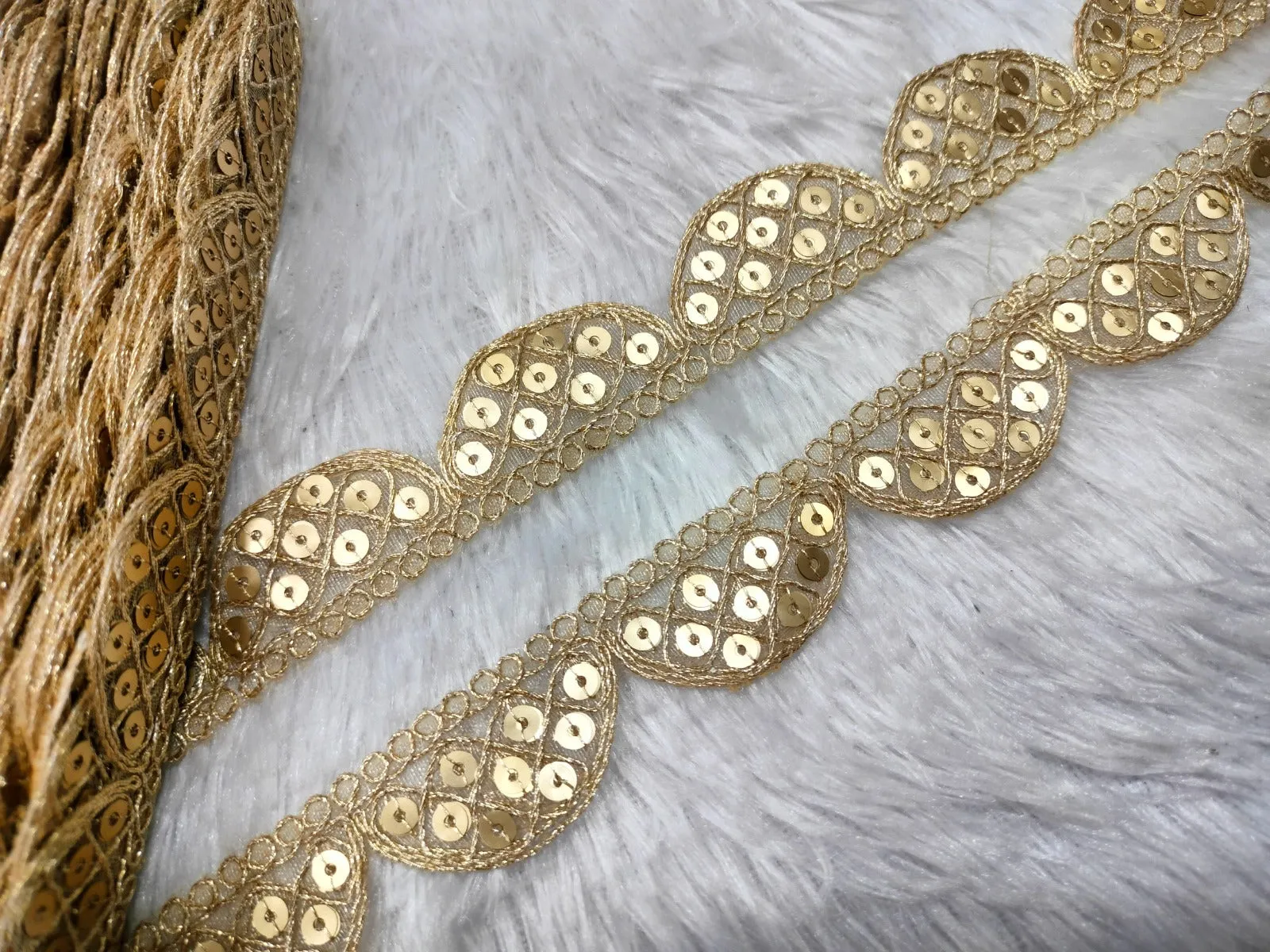 Golden Sequins Work Scalloped Golden Trim