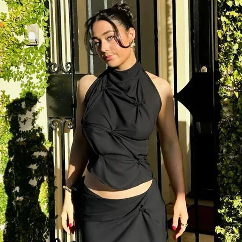 Halter Neck Lace-Up Sleeveless Top