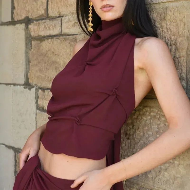 Halter Neck Lace-Up Sleeveless Top