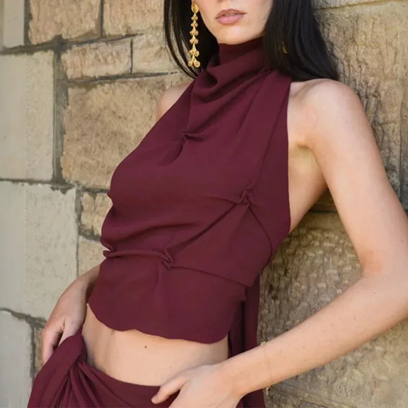 Halter Neck Lace-Up Sleeveless Top