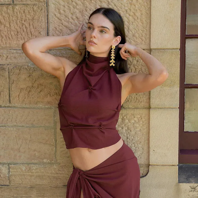 Halter Neck Lace-Up Sleeveless Top