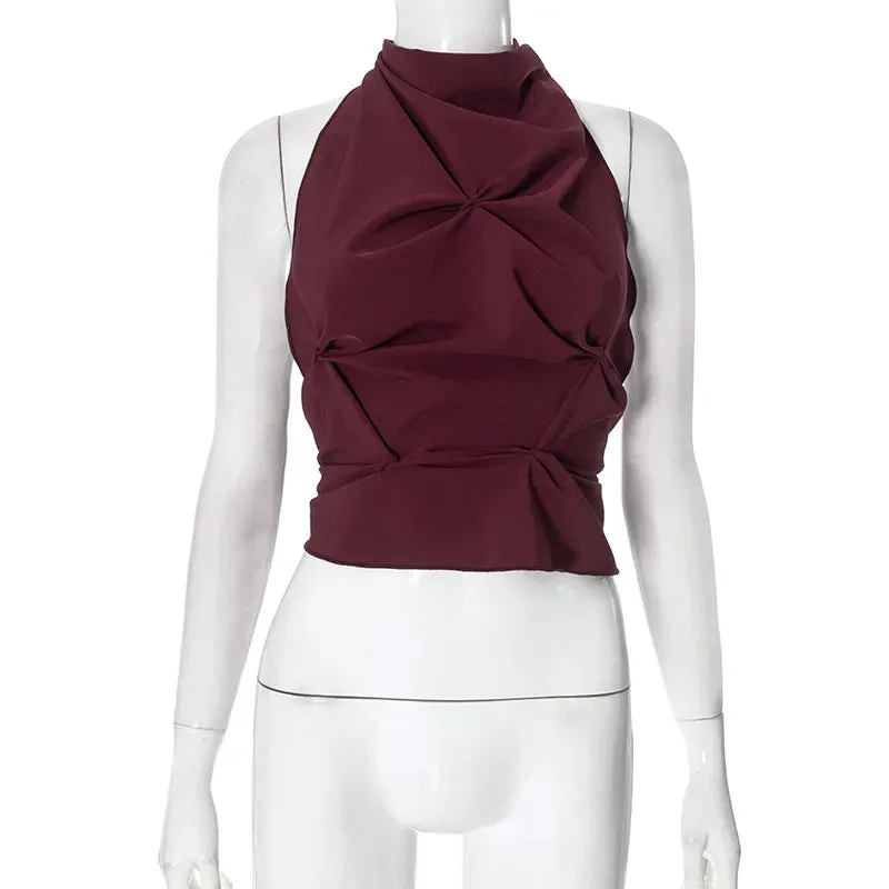 Halter Neck Lace-Up Sleeveless Top