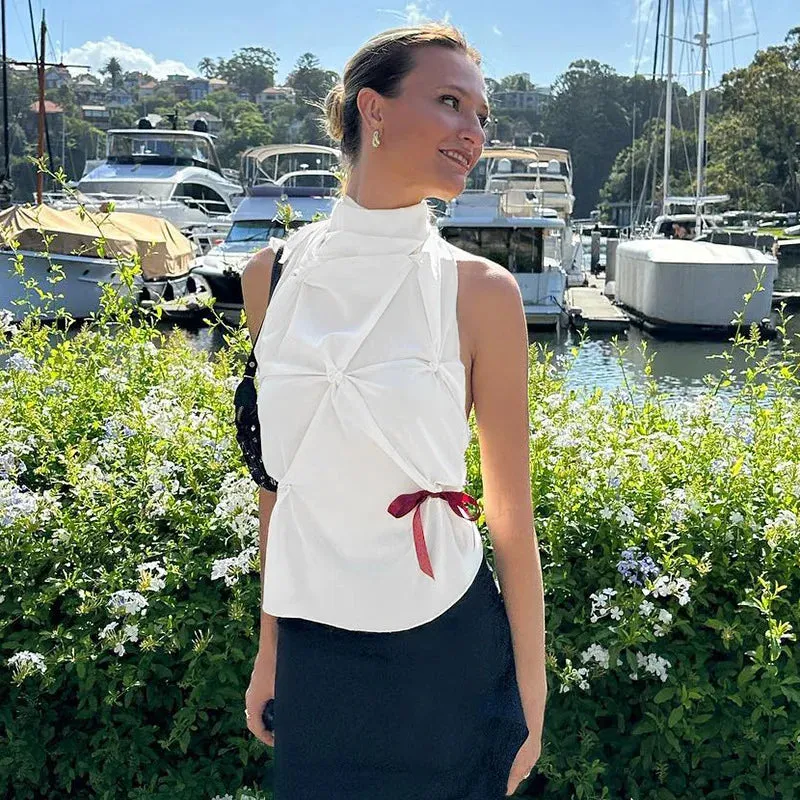 Halter Neck Lace-Up Sleeveless Top