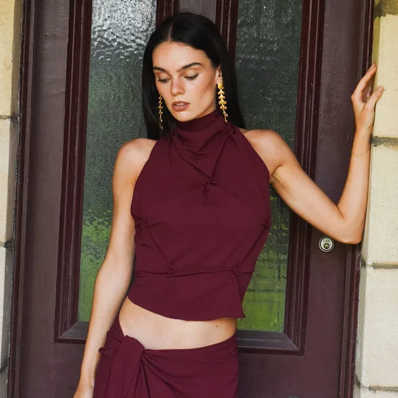 Halter Neck Lace-Up Sleeveless Top