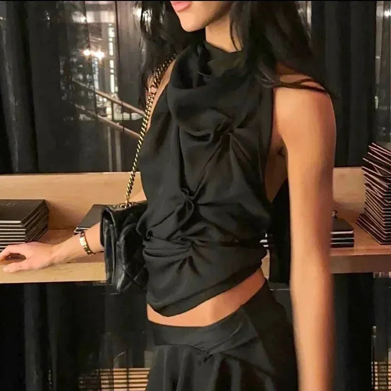 Halter Neck Lace-Up Sleeveless Top