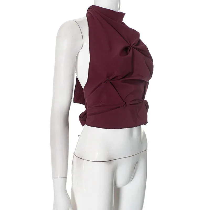 Halter Neck Lace-Up Sleeveless Top