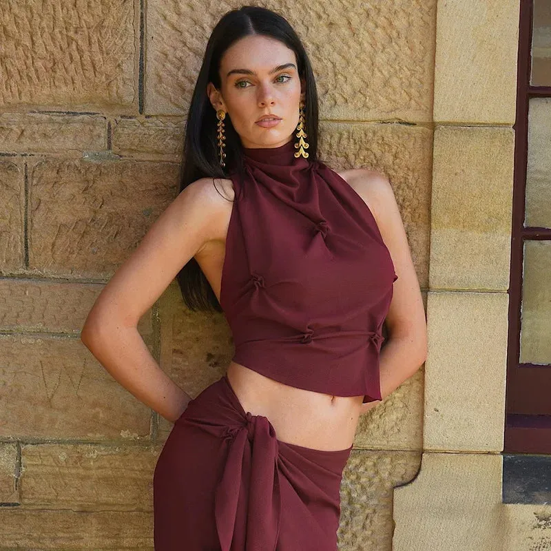 Halter Neck Lace-Up Sleeveless Top