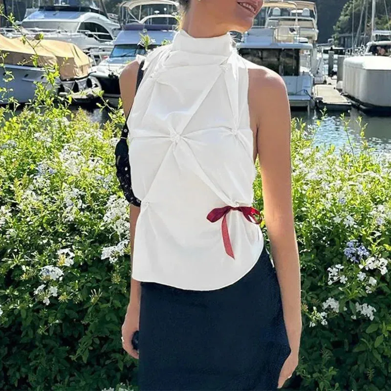 Halter Neck Lace-Up Sleeveless Top