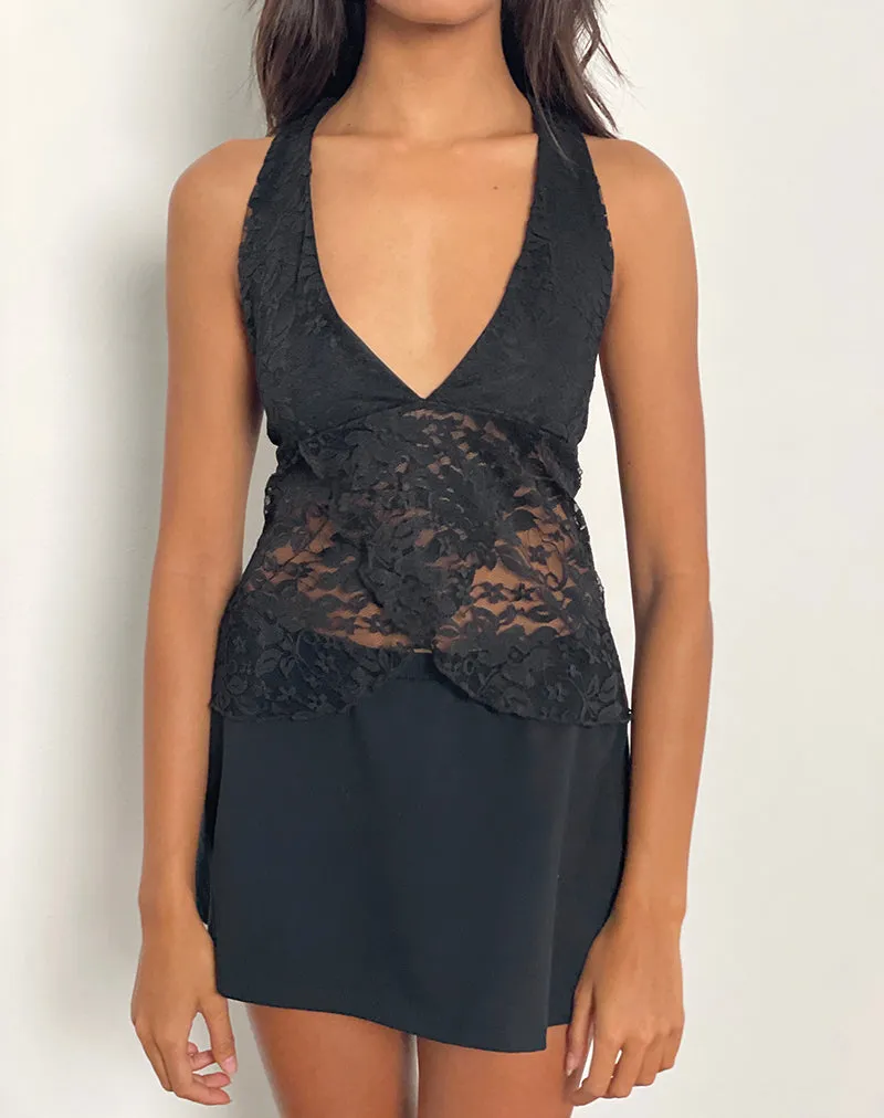 Harumi Halterneck Top in Lace Black