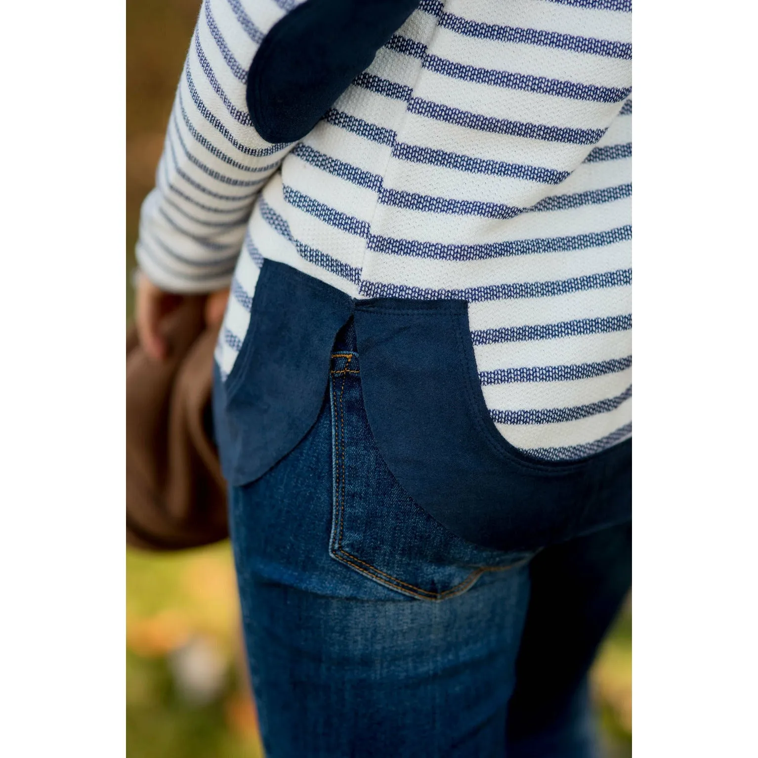 Heavily Trimmed Striped Elbow Patch Hoodie