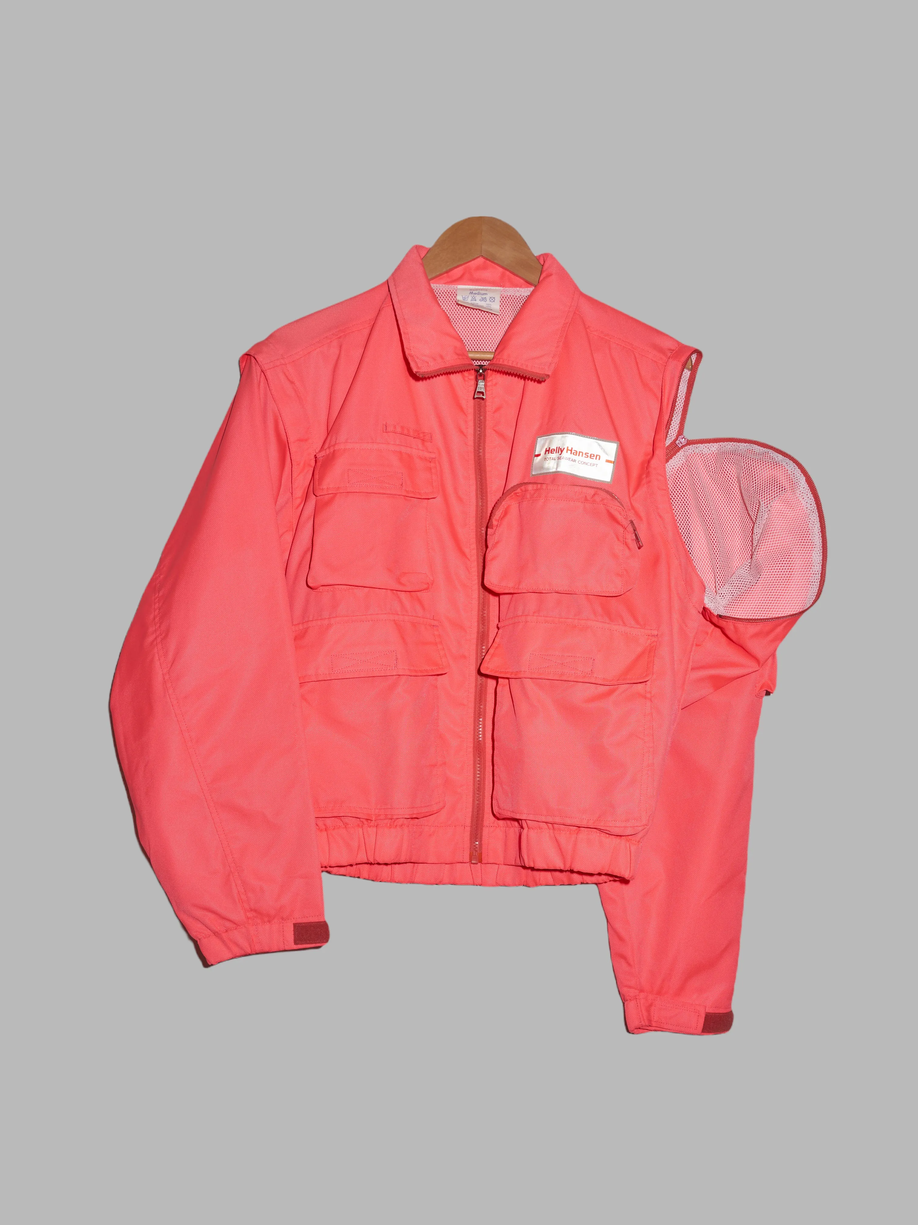 Helly Hansen 1990s fluorescent multi pocket detachable sleeve zip jacket - M
