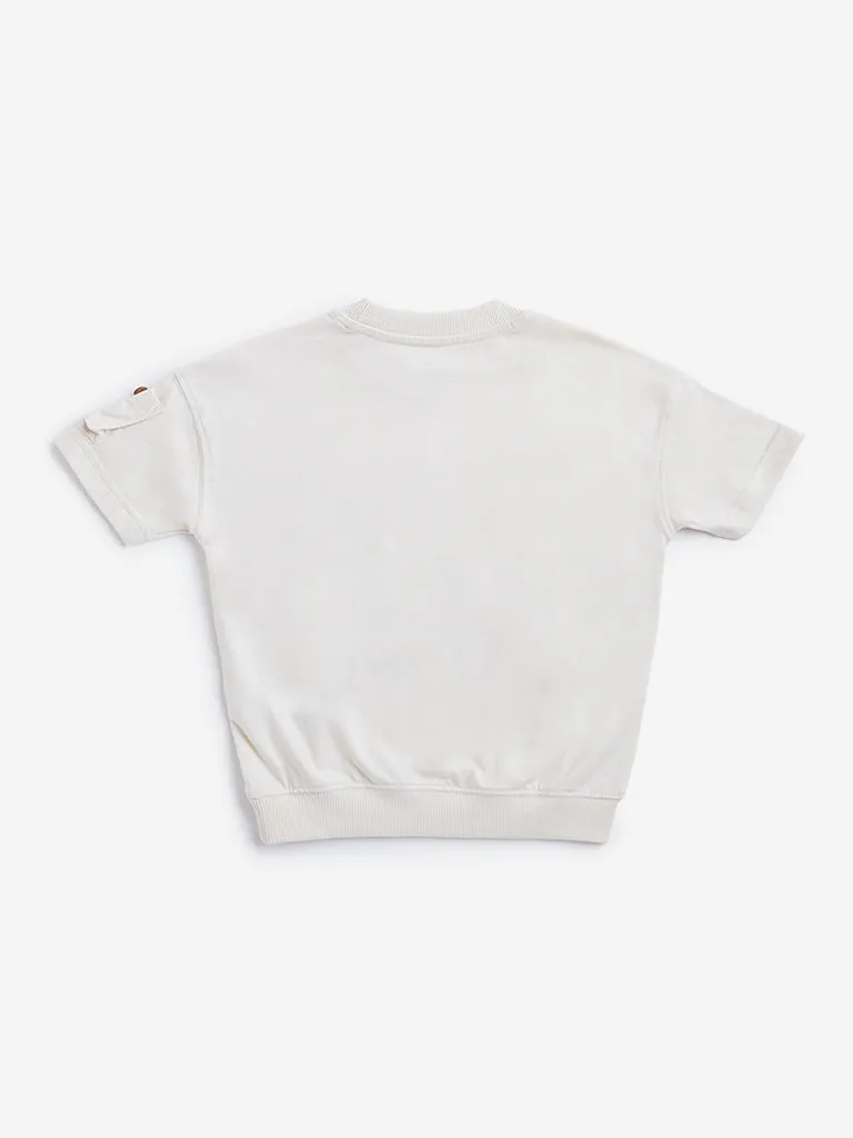 HOP Kids Light Beige Safari Print Cotton T-Shirt