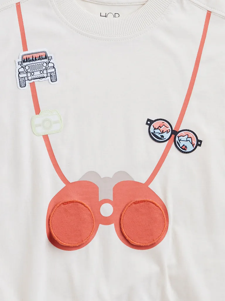 HOP Kids Light Beige Safari Print Cotton T-Shirt