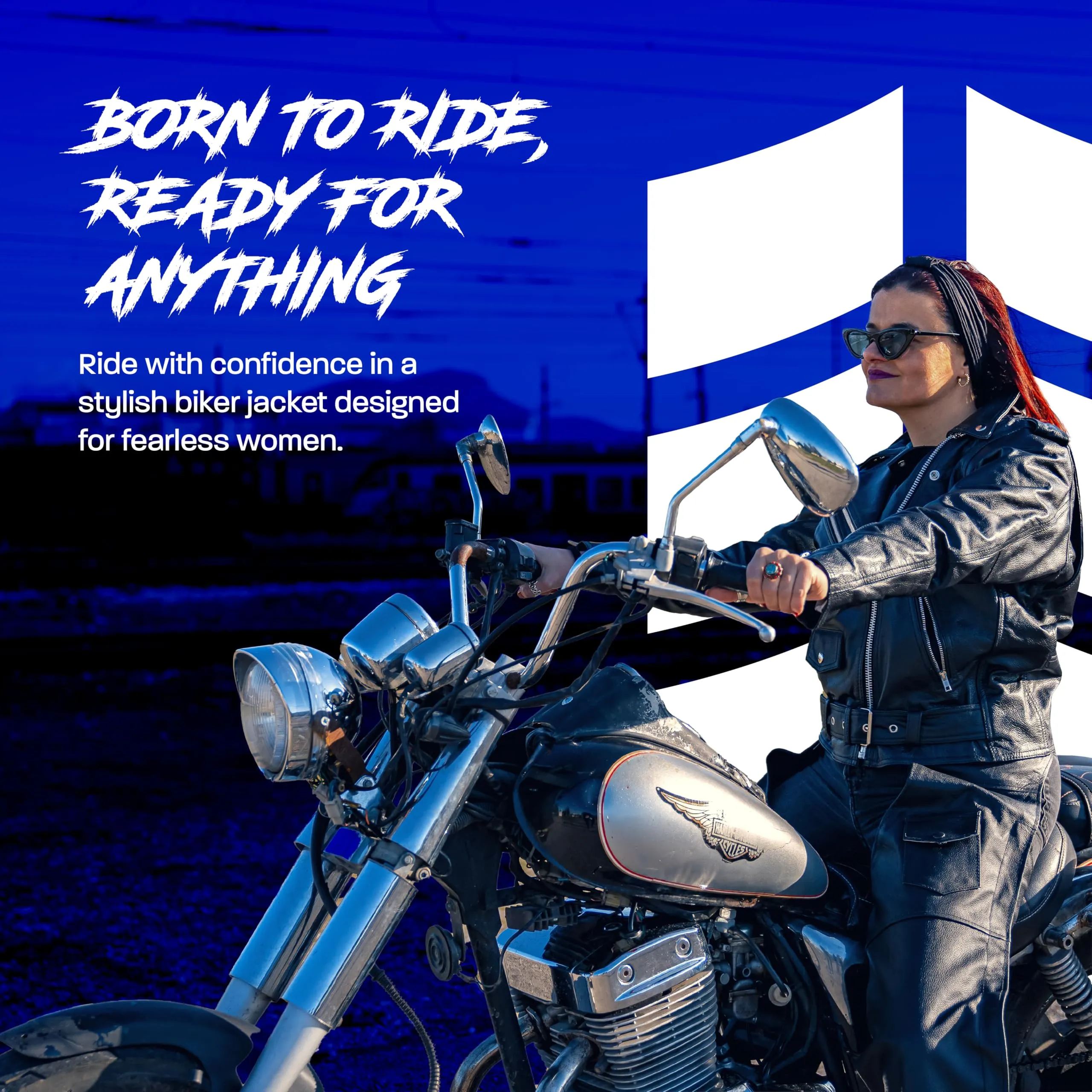 HWK Brando Leather Motorcycle Jacket for Women, Genuine Leather Jacket for Weather & Water Resistant Motorbike Riding