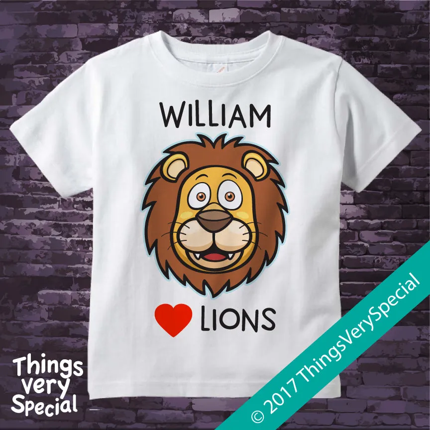 I Love Lions shirt with name, 100% cotton short or long sleeve 09252017b