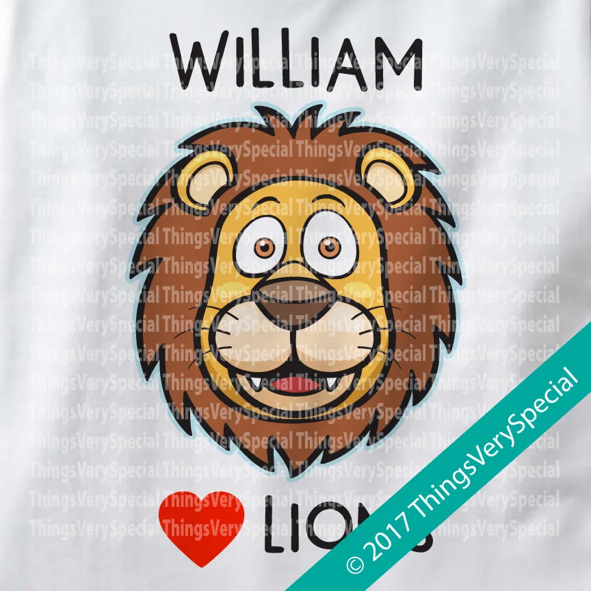 I Love Lions shirt with name, 100% cotton short or long sleeve 09252017b