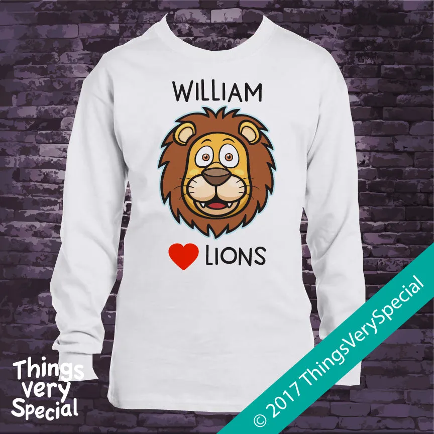 I Love Lions shirt with name, 100% cotton short or long sleeve 09252017b