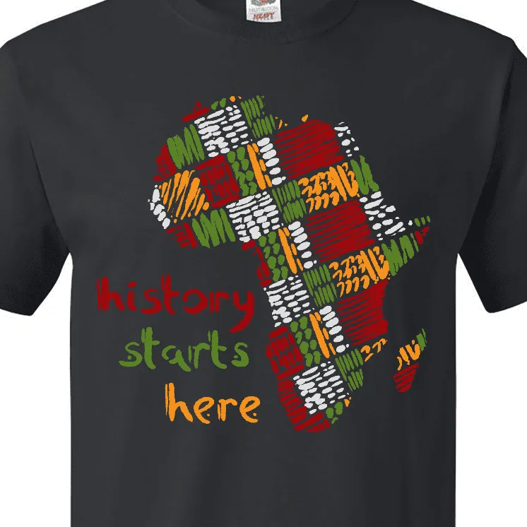 Inktastic Black History Month History Starts Here African Fabric Print T-Shirt