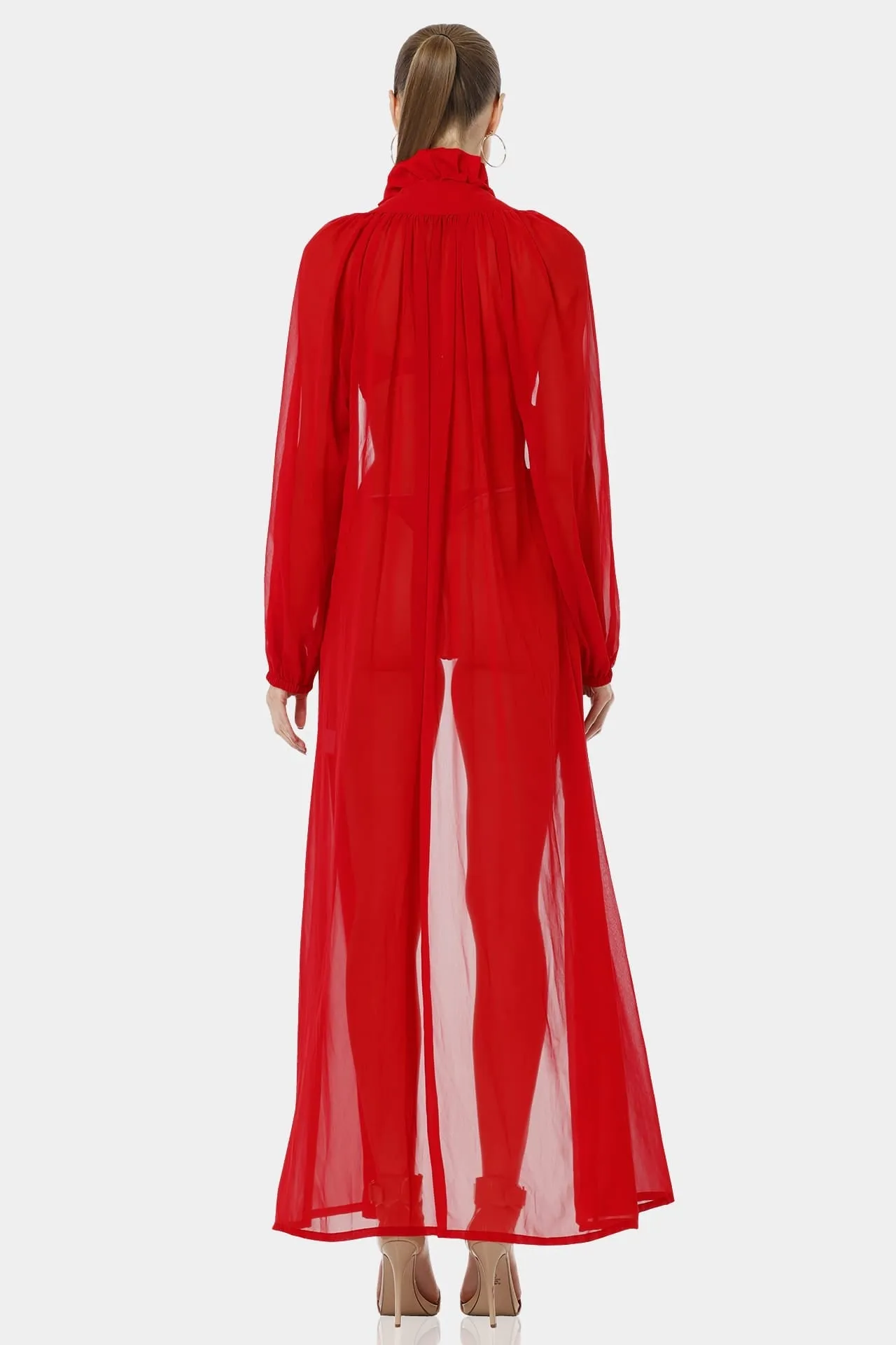 Kamini Red Sexy Strapless Designer Swimsuit With Long Cover Up