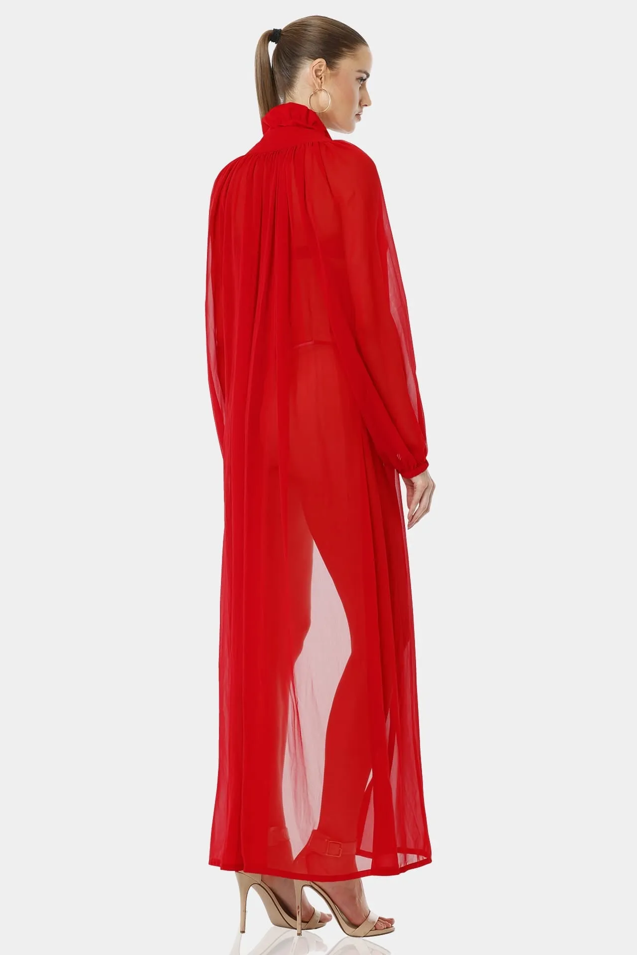Kamini Red Sexy Strapless Designer Swimsuit With Long Cover Up