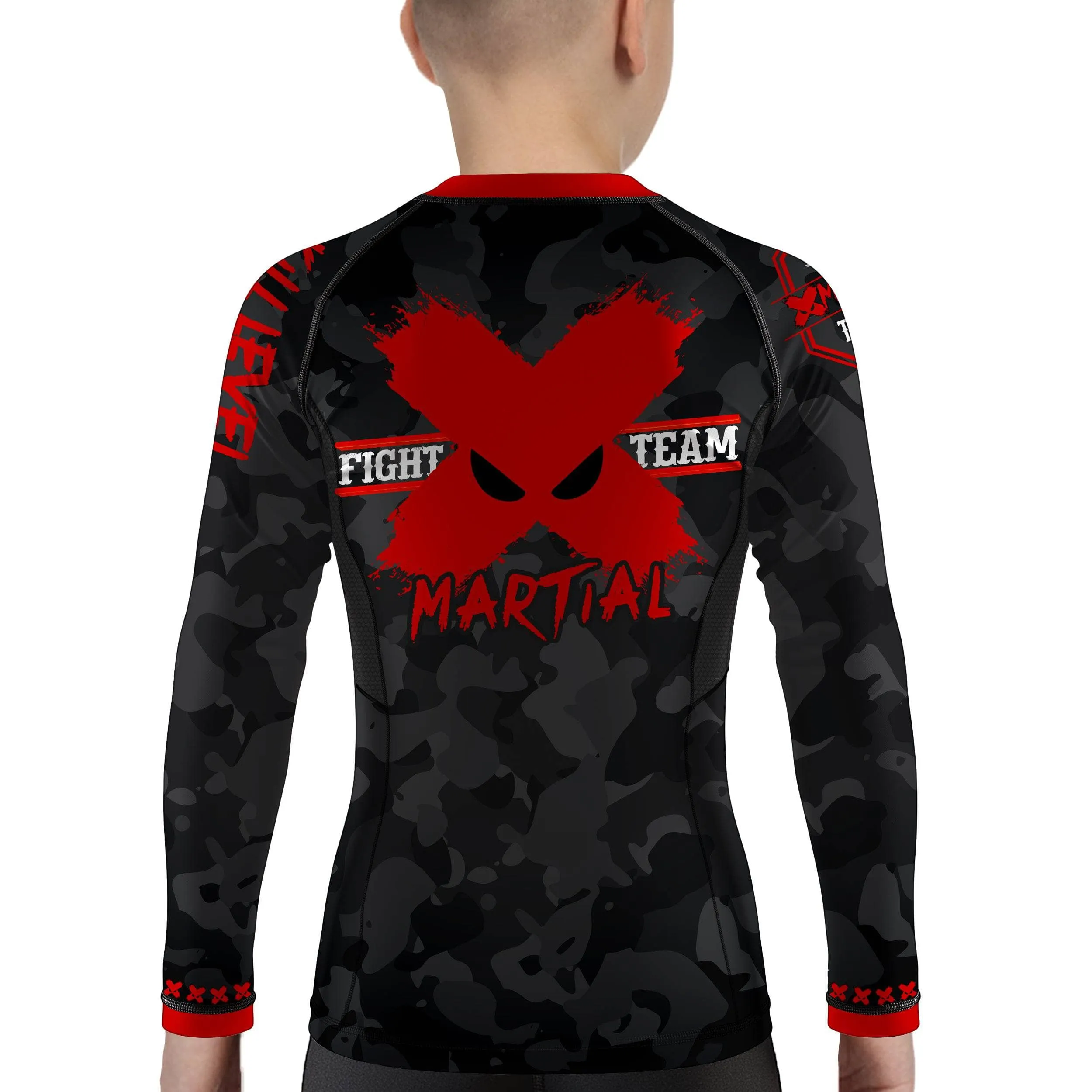 Kids BJJ Rash Guard Black Camo Fight Team X-Tech 25 Series