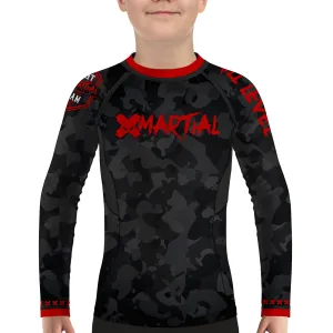 Kids BJJ Rash Guard Black Camo Fight Team X-Tech 25 Series