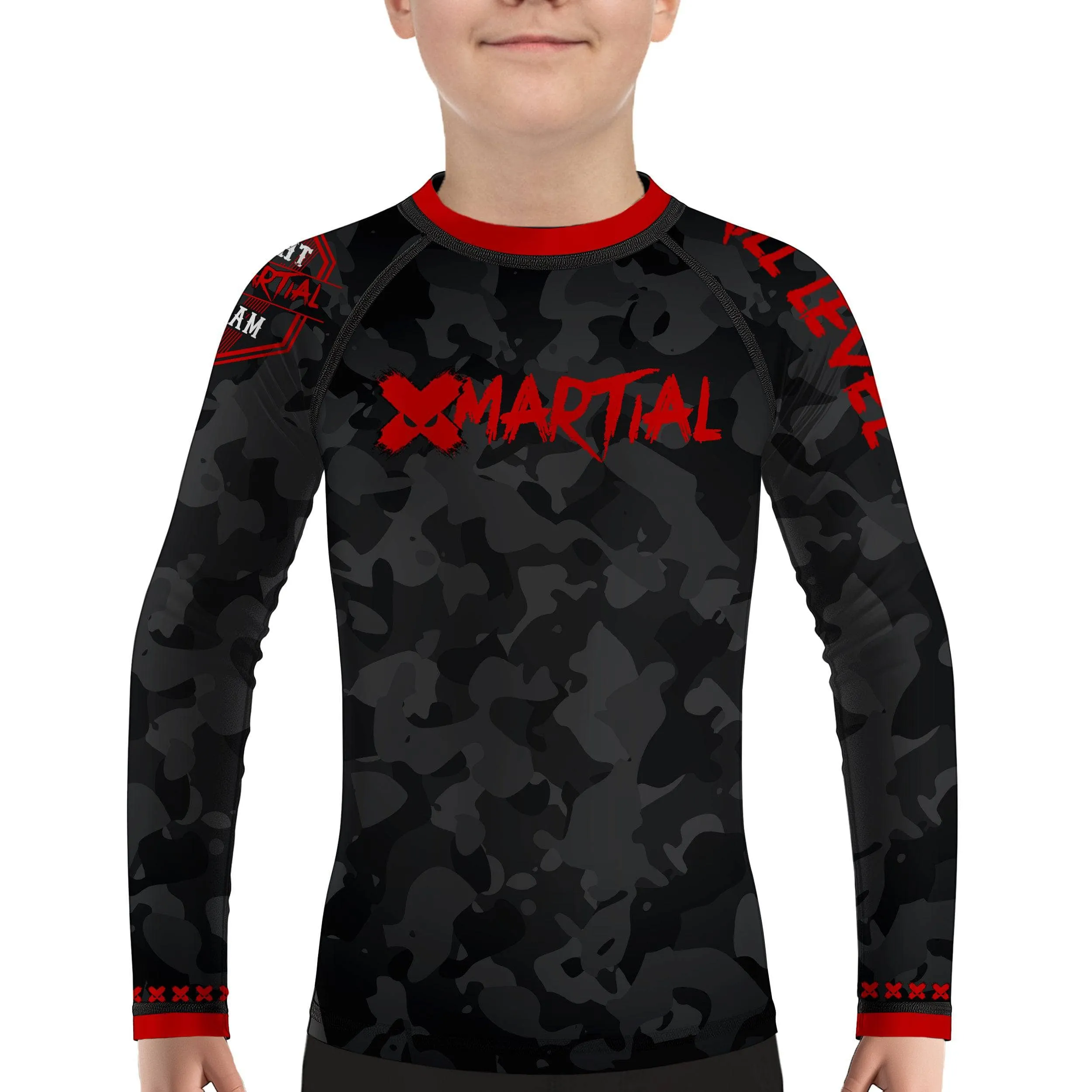 Kids BJJ Rash Guard Black Camo Fight Team X-Tech 25 Series