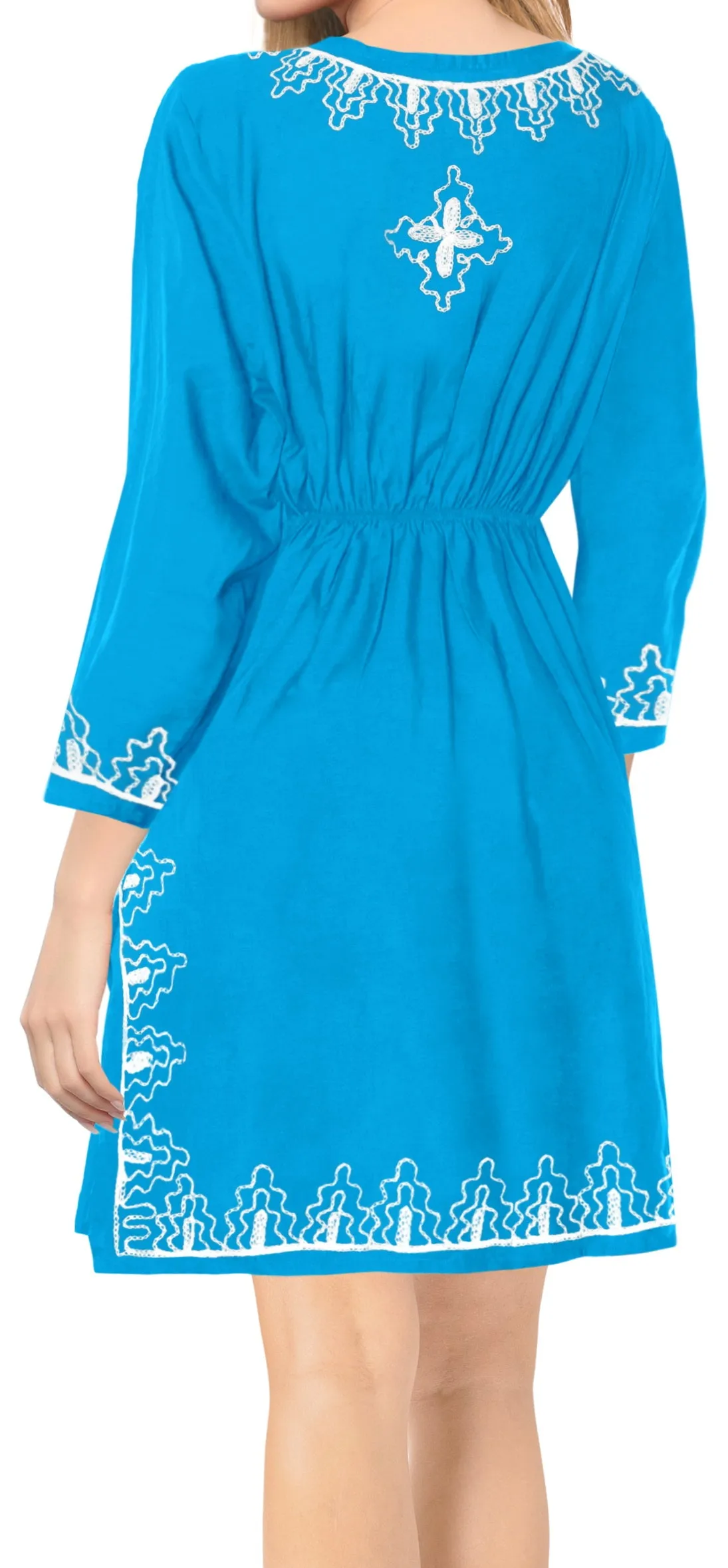La Leela Embroidered RAYON SWIMSUIT Beach Cover up Tunic Bikini Dress Blue