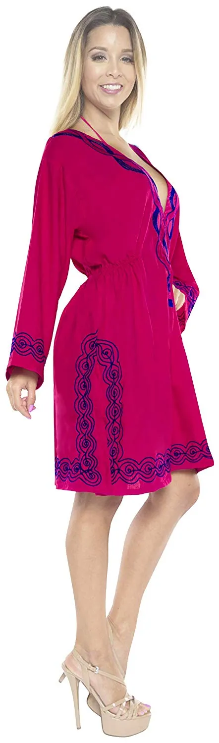 LA LEELA Rayon 01 Solid Women's Caftan Kimono Nightgown Beachwear Cover up Dress