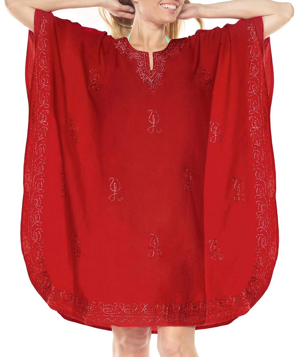 LA LEELA Rayon 01 Solid Women's Caftan Kimono Nightgown Beachwear Cover up Dress